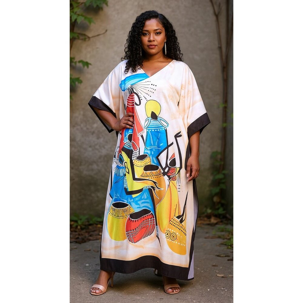 Tribal Printed Sexy Kaftan Dress for Women Plus Size Maxi Cover Ups Dresses